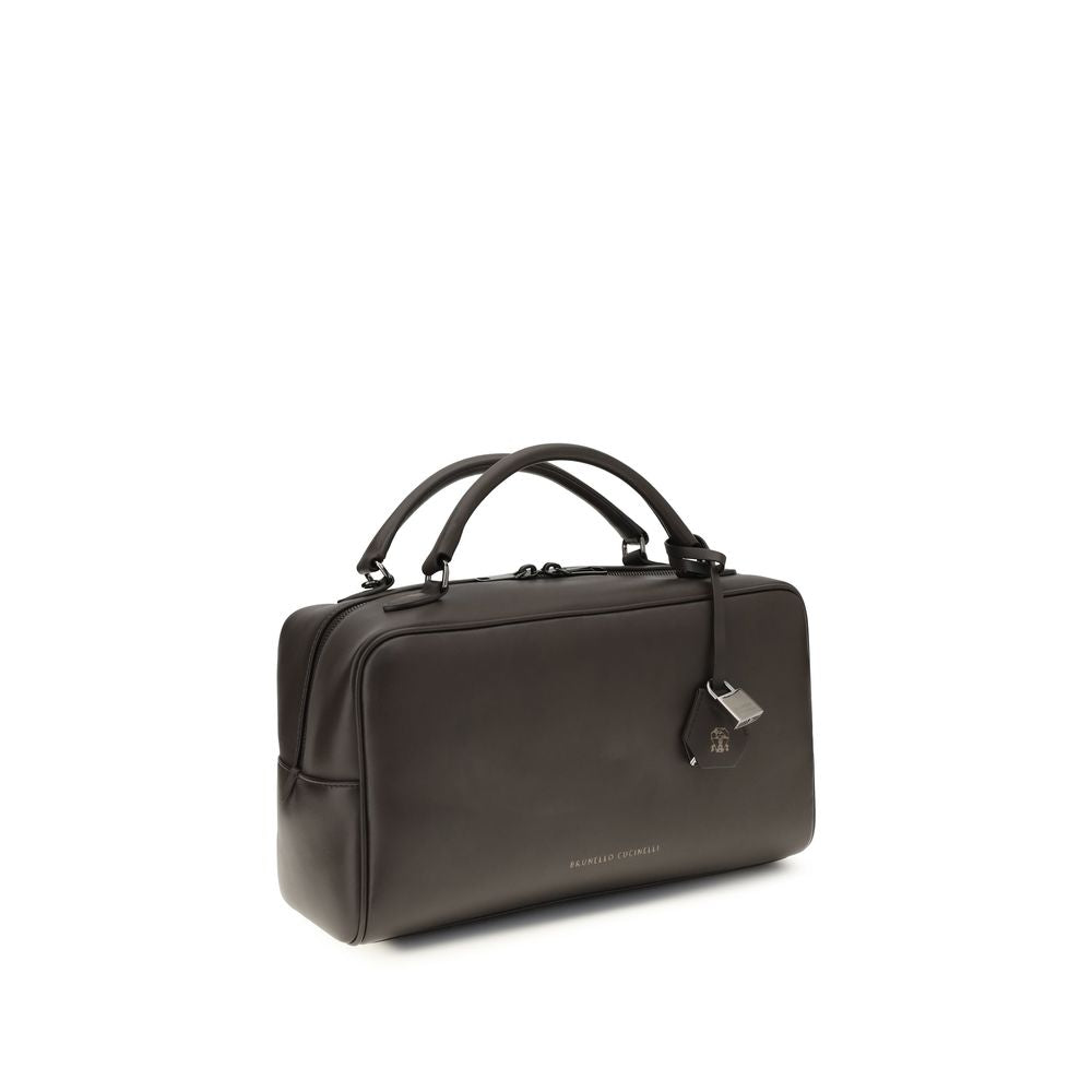 Brunello Cucinelli Borsa a Spalla in Pelle di Vitello Marrone Bos Taurus