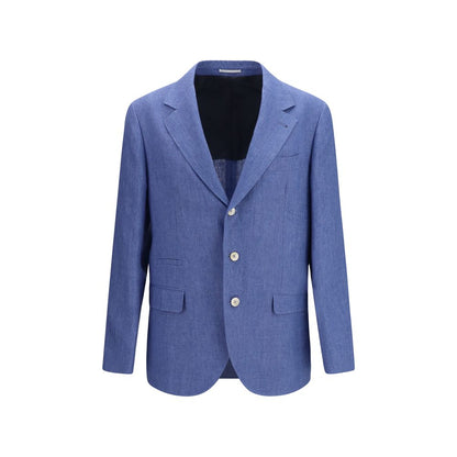 Giacca Lunga Brunello Cucinelli in Lino Blu