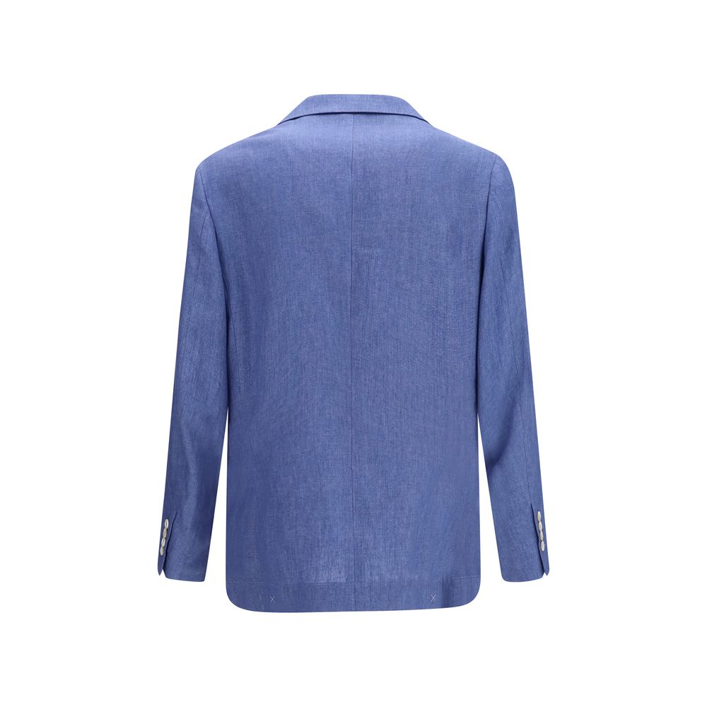 Giacca Lunga Brunello Cucinelli in Lino Blu