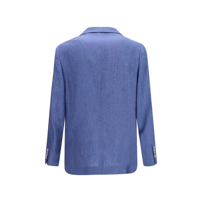 Giacca Lunga Brunello Cucinelli in Lino Blu