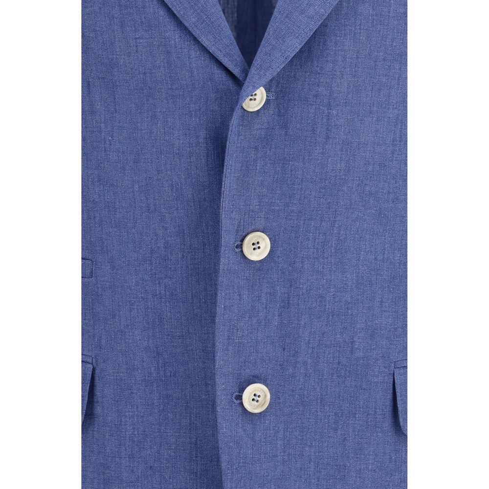 Giacca Lunga Brunello Cucinelli in Lino Blu