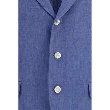 Giacca Lunga Brunello Cucinelli in Lino Blu