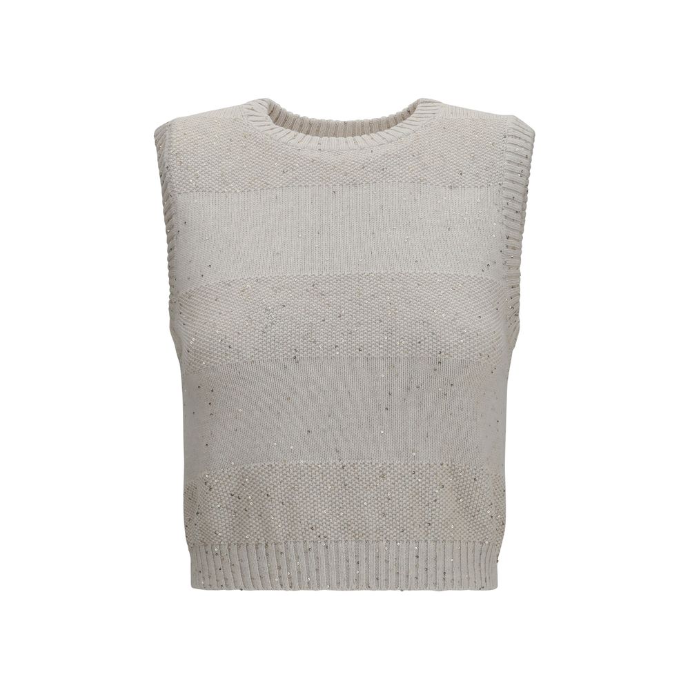 Brunello Cucinelli Maglione Senza Maniche Beige in Cotone