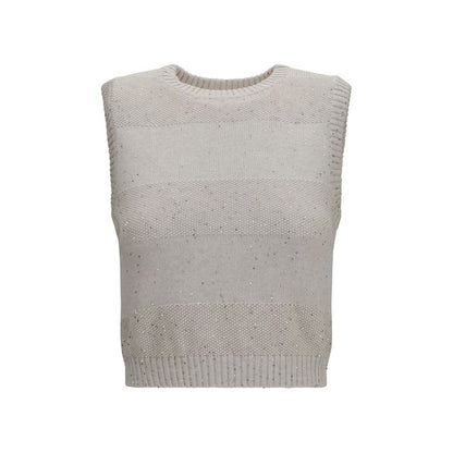 Brunello Cucinelli Maglione Senza Maniche Beige in Cotone