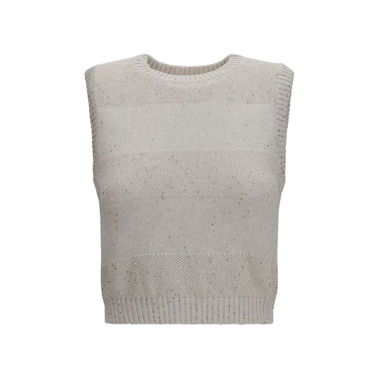 Brunello Cucinelli Maglione Senza Maniche Beige in Cotone