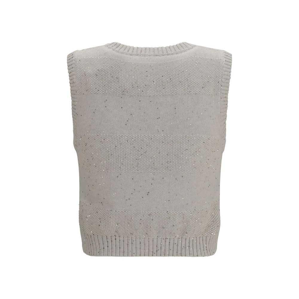 Brunello Cucinelli Maglione Senza Maniche Beige in Cotone