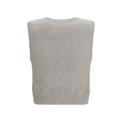 Brunello Cucinelli Maglione Senza Maniche Beige in Cotone