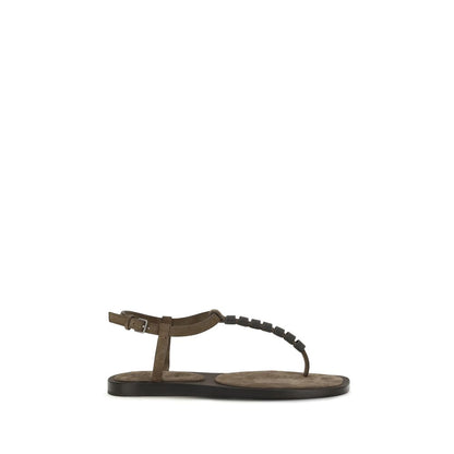 Brunello Cucinelli Sandales plates en veau marron Bos Taurus