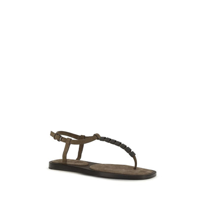 Brunello Cucinelli Sandales plates en veau marron Bos Taurus