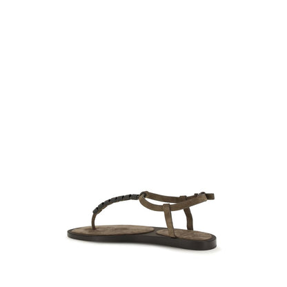 Brunello Cucinelli Sandales plates en veau marron Bos Taurus