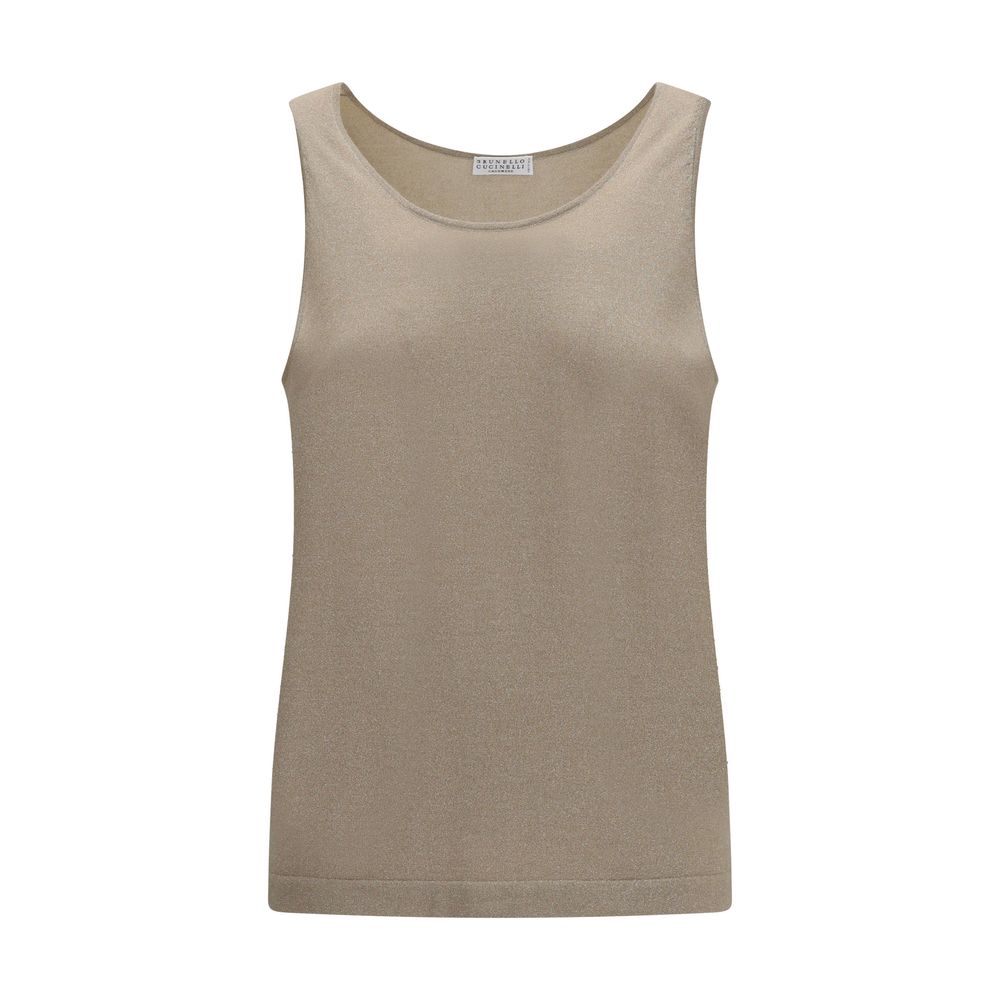Brunello Cucinelli Top Senza Maniche in Cashmere Beige