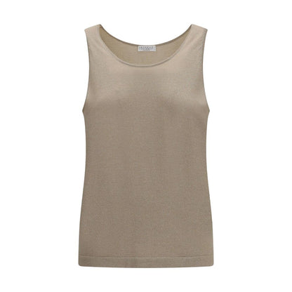 Brunello Cucinelli Top Senza Maniche in Cashmere Beige