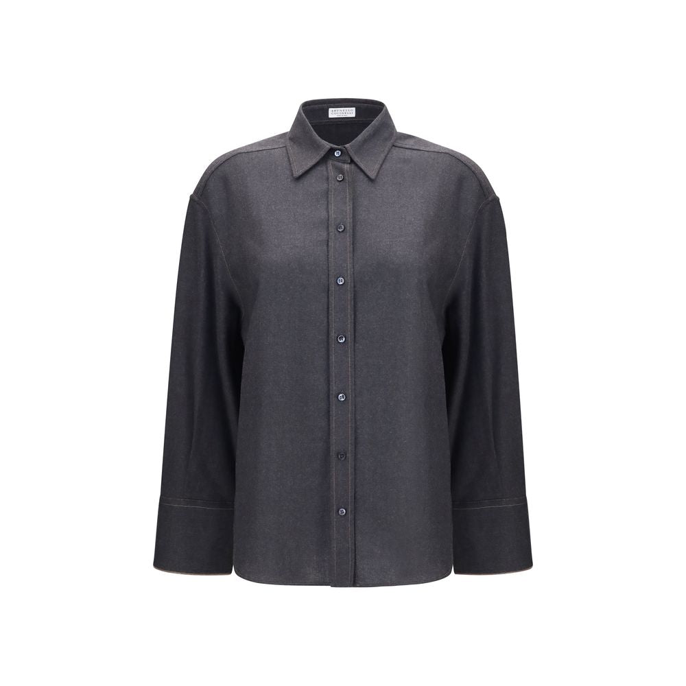 Brunello Cucinelli Camicia Elegante in Lana Grigia Oves Aries
