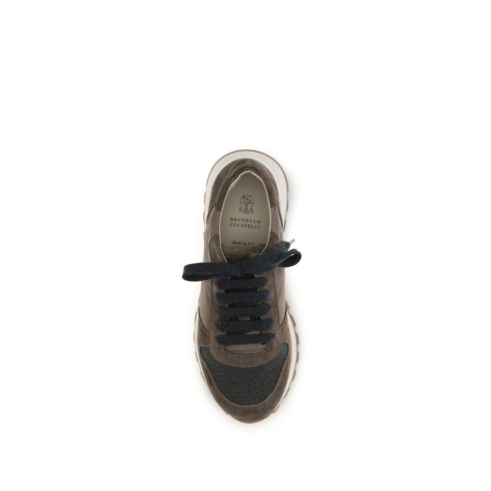 Sneakers sportive Brunello Cucinelli in pelle di vitello marrone Bos Taurus