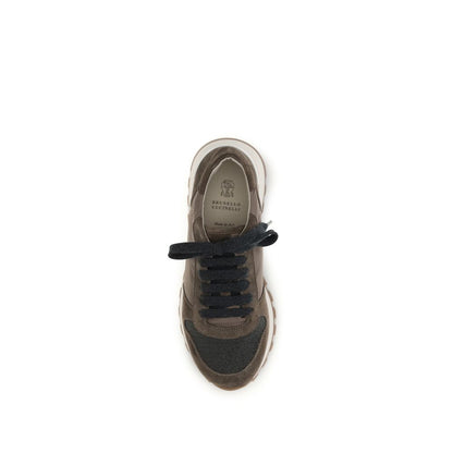 Sneakers sportive Brunello Cucinelli in pelle di vitello marrone Bos Taurus