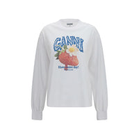 T-shirt blanc à manches longues en coton Ganni