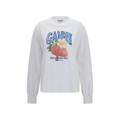 T-shirt blanc à manches longues en coton Ganni