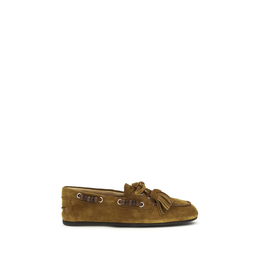 Mocassini slip-on Miu Miu in pelle di vitello beige Bos Taurus