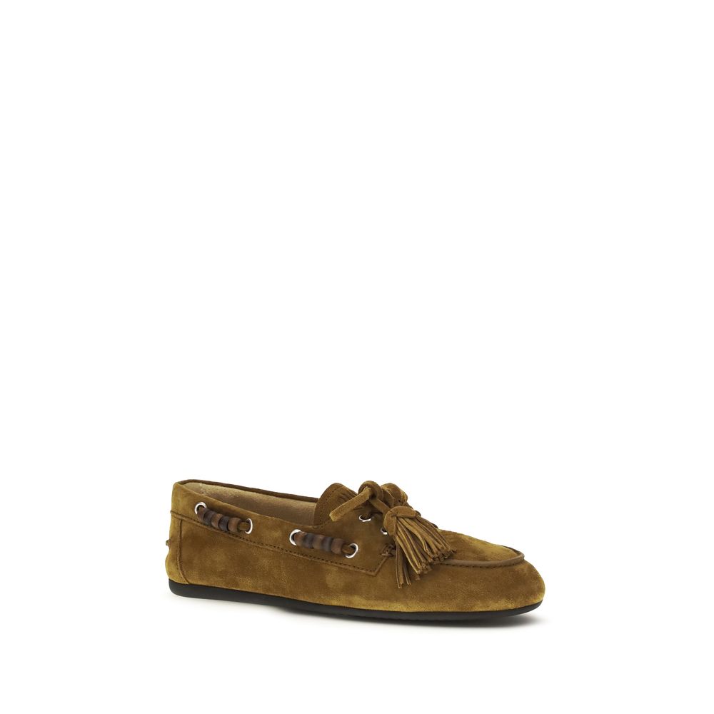 Mocassini slip-on Miu Miu in pelle di vitello beige Bos Taurus