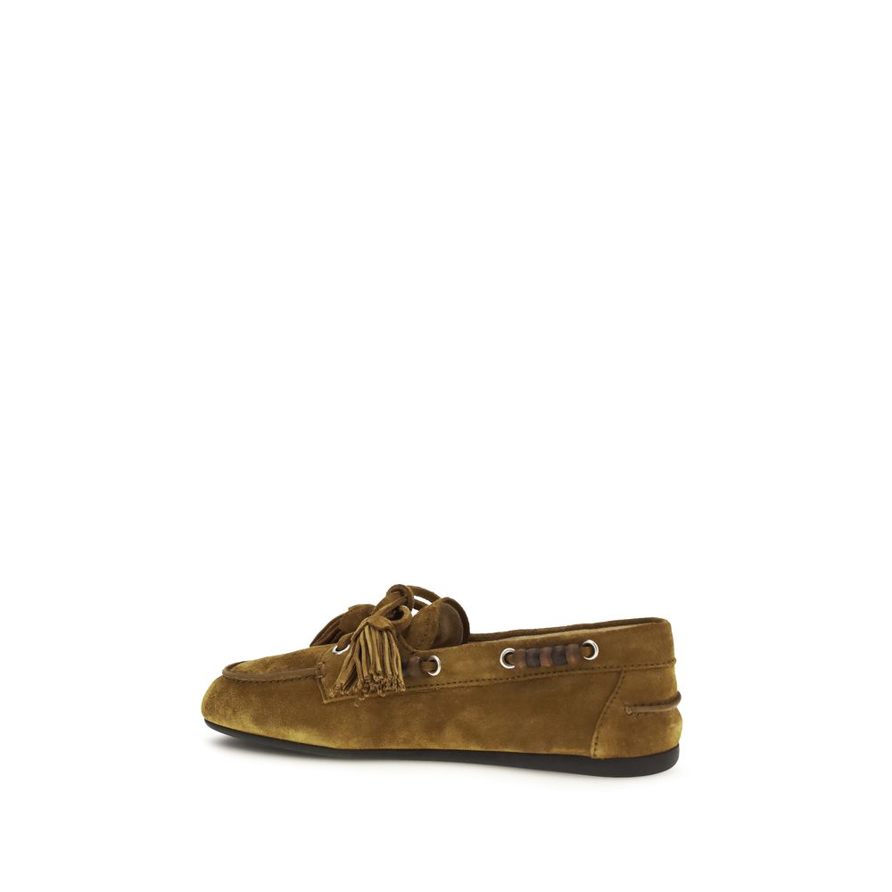 Mocassini slip-on Miu Miu in pelle di vitello beige Bos Taurus
