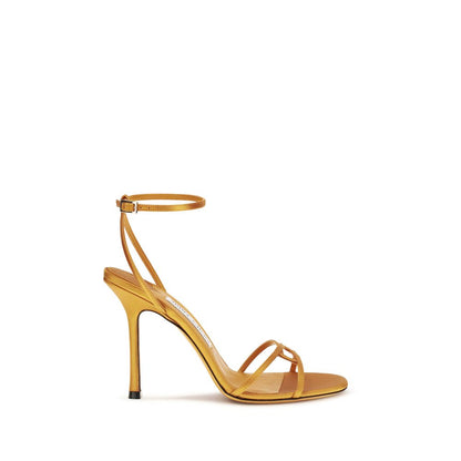 Sandali Jimmy Choo in seta arancione con tacco a stiletto