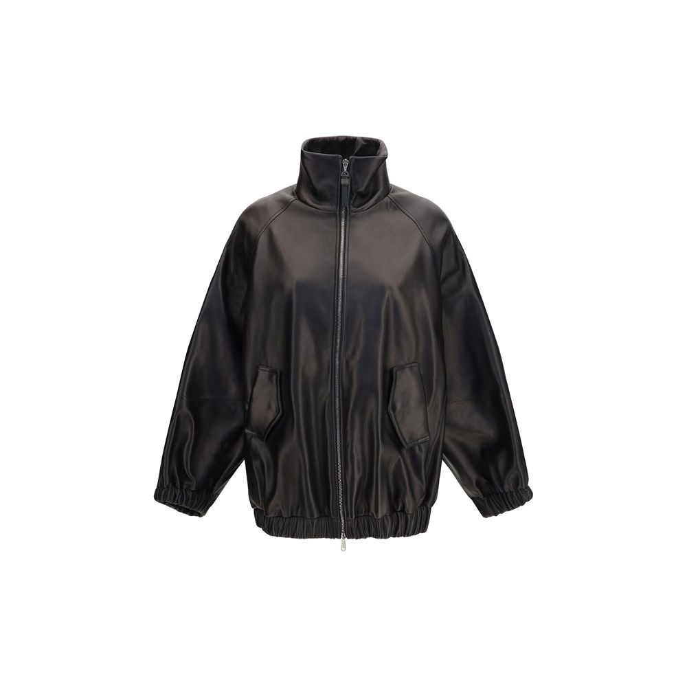 Giacca in pelle di agnello Ovis Aries nera Brunello Cucinelli