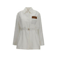 Giacca lunga Fendi in lino bianco
