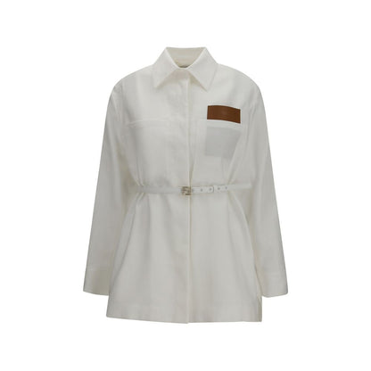 Giacca lunga Fendi in lino bianco