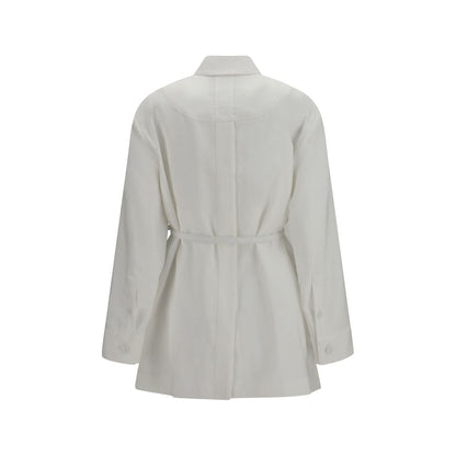 Giacca lunga Fendi in lino bianco