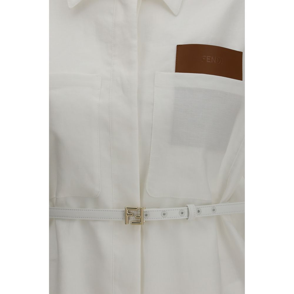Giacca lunga Fendi in lino bianco