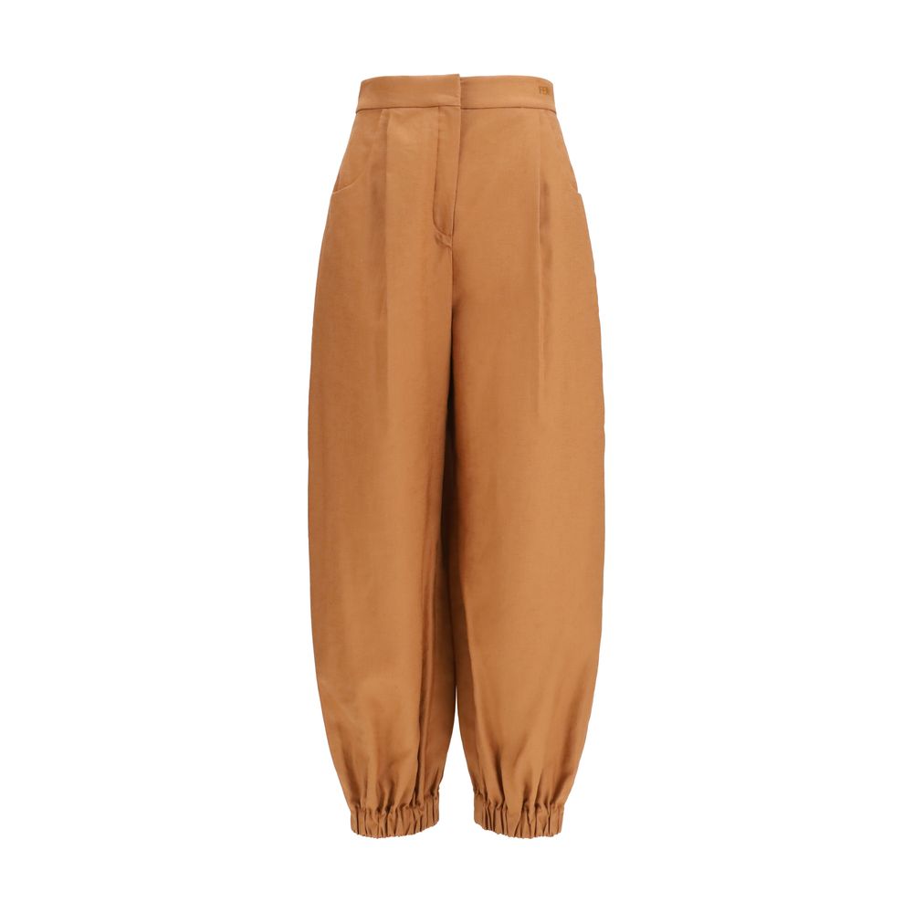 Pantaloni casual in lino marrone Fendi