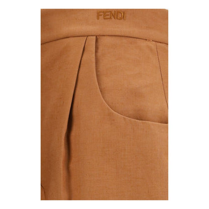 Pantaloni casual in lino marrone Fendi