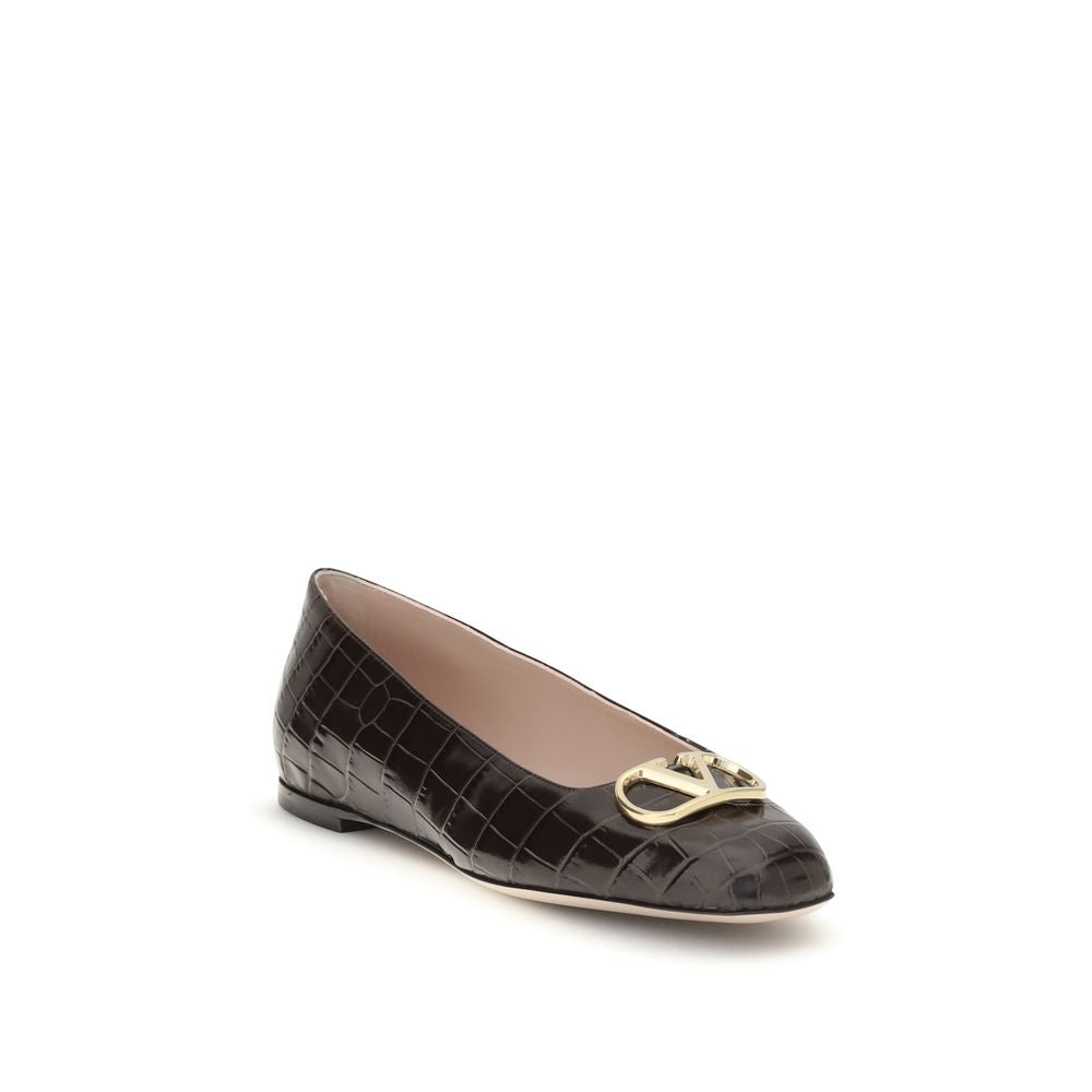 Valentino Garavani Ballerine Marroni in Pelle di Vitello Bos Taurus