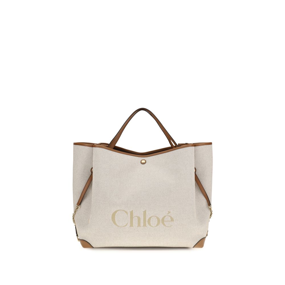 Borsa a spalla Chloé in cotone beige