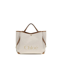 Borsa a spalla Chloé in cotone beige