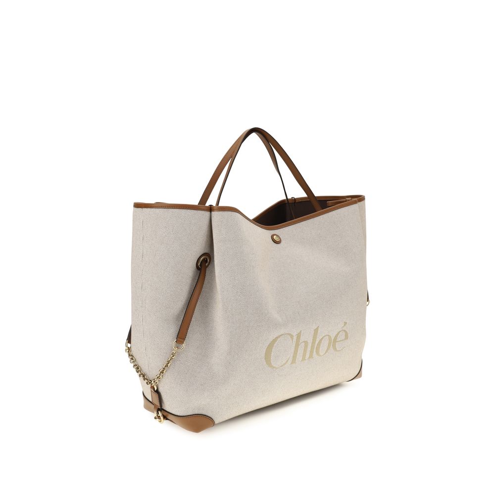 Borsa a spalla Chloé in cotone beige