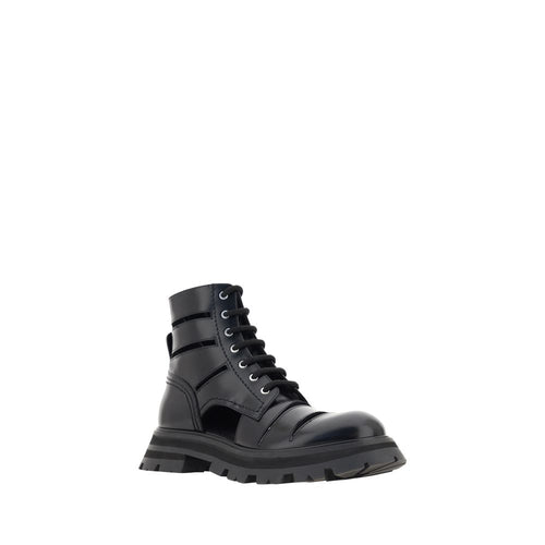 Alexander McQueen Botas Combat Negras de Piel