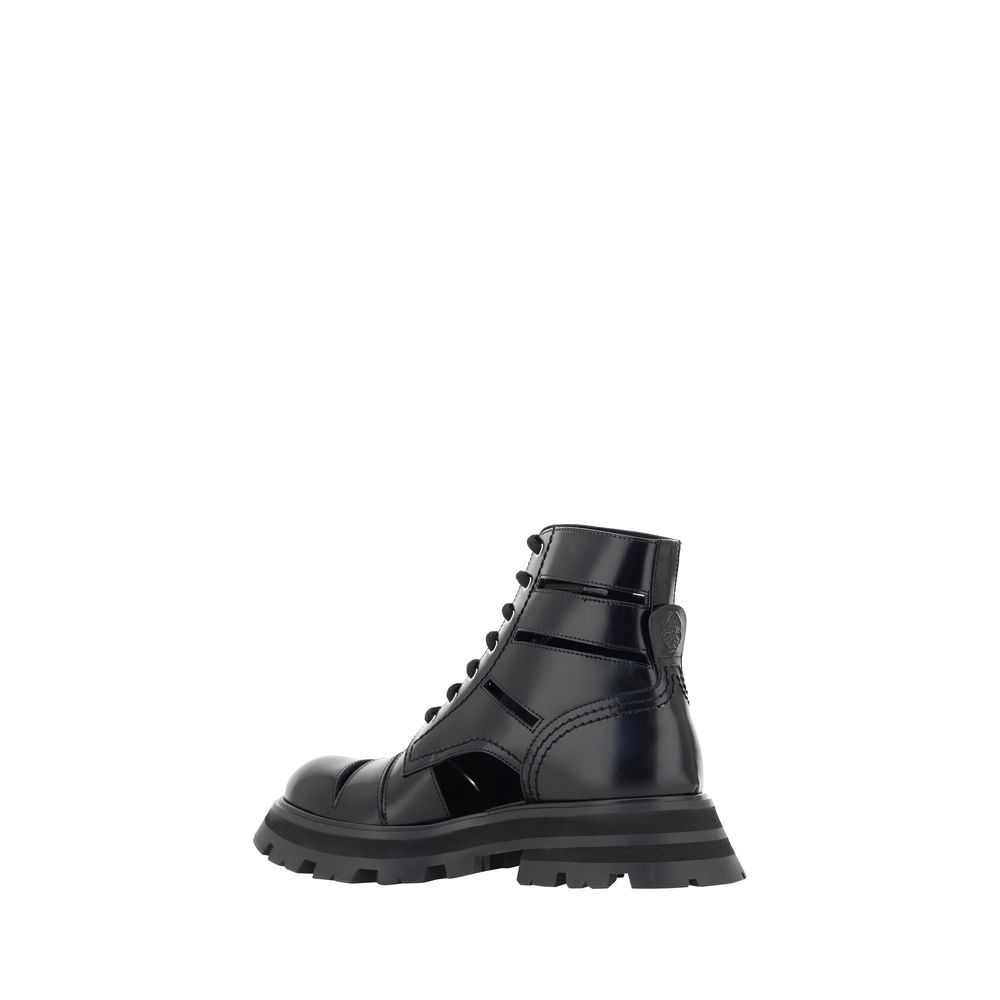 Stivaletti combat neri in pelle Alexander McQueen