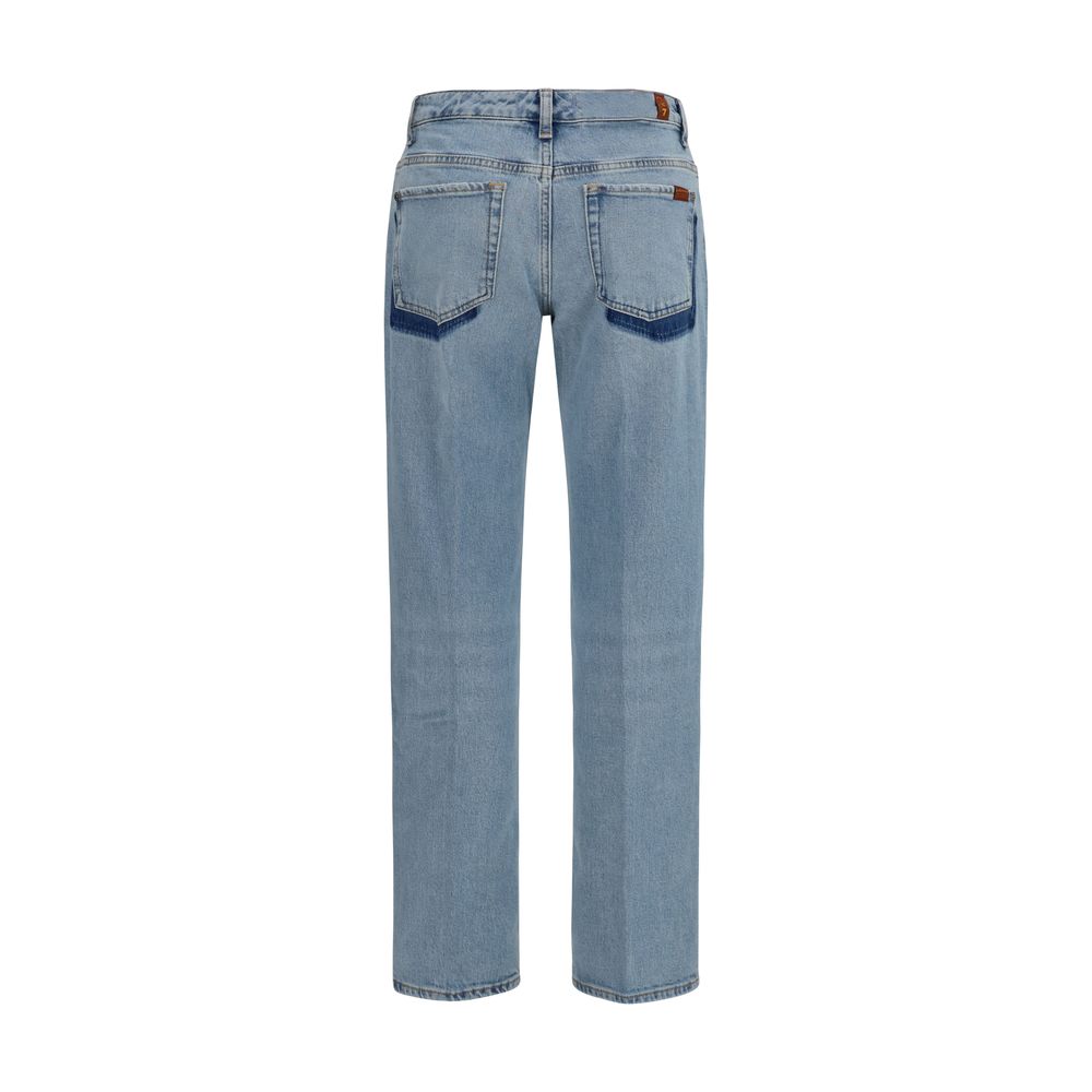 7FOR Blauwe Katoenen Straight-Leg Jeans