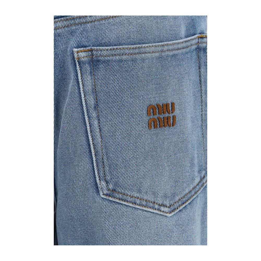 Miu Miu Jeans in Poliestere Blu Vestibilità Rilassata