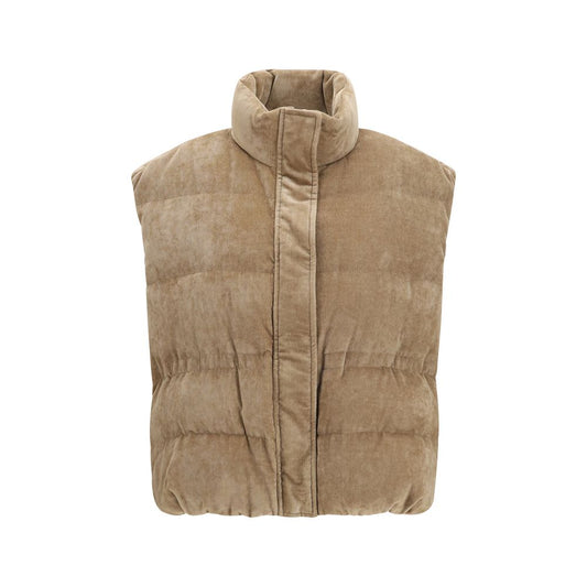 Brunello Cucinelli Giacca Senza Maniche in Viscosa Beige