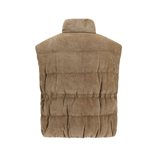 Brunello Cucinelli beige ärmlös viskossjacka