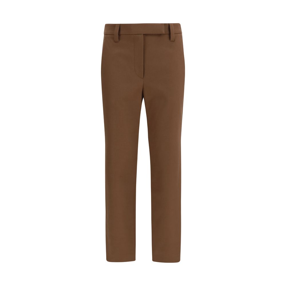Brunello Cucinelli Pantaloni Casual Marroni in Elastan