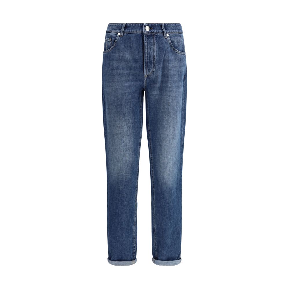 Jean droit en coton bleu Brunello Cucinelli