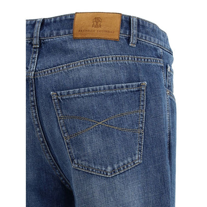 Jean droit en coton bleu Brunello Cucinelli