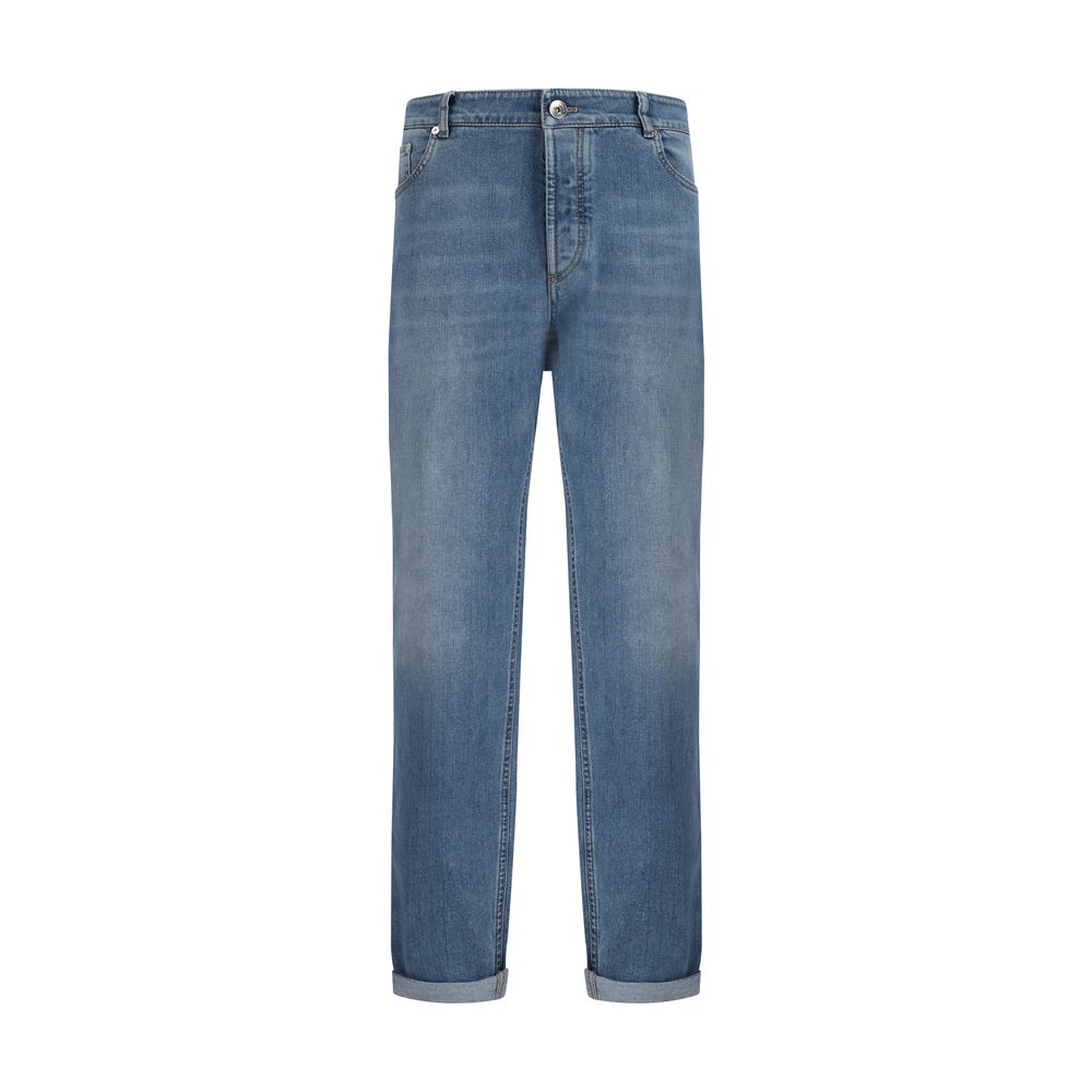 Jeans Brunello Cucinelli in cotone blu a gamba dritta