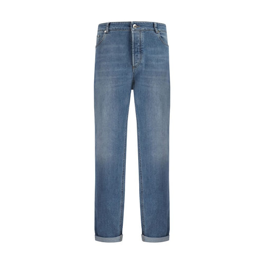 Jeans Brunello Cucinelli in cotone blu a gamba dritta