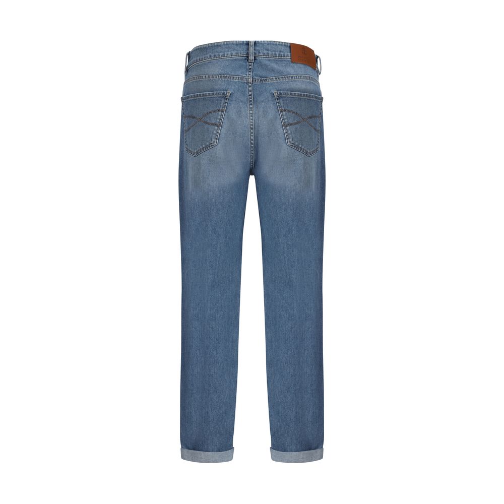 Jeans Brunello Cucinelli in cotone blu a gamba dritta