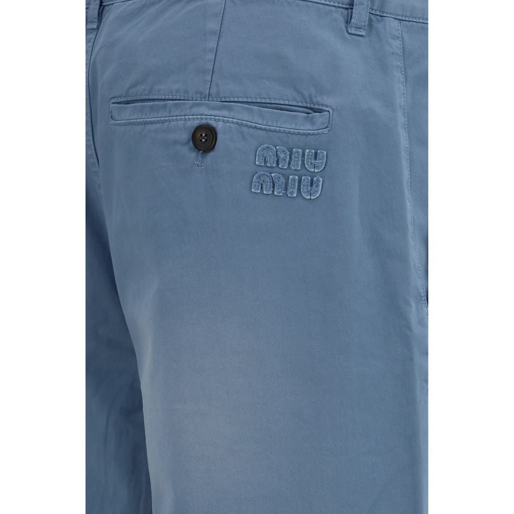 Pantaloni Casual Miu Miu in Cotone Blu