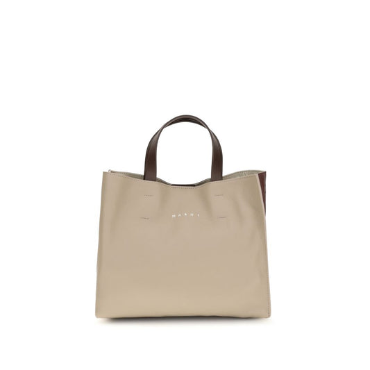 Marni Borsa a Spalla in Pelle di Vitello Beige Bos Taurus
